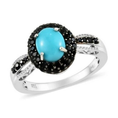 Anel espinélio preto turquesa tailandês Bela Adormecida genuína TGW 2.61 tamanho 5 - Imagem 1 de 3