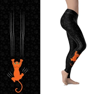 Schwarz orange Katze Kratz Leggings mit Taschen Kätzchen - Bild 1 von 4