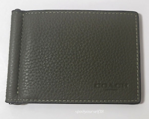 Coach  Slim Money Clip Billfold Wallet In Pebble Leather Olive Drab CH090 NWT