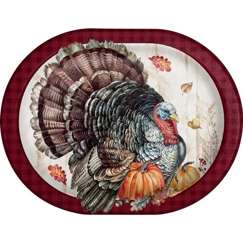 CREATIVE CONVERTING Timeless Turkey 12-inch Oval Plates Paper 8 Per Pack 9.25" x 12" Thanksgiving