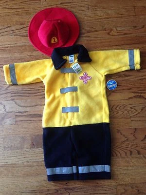 Infant Baby soft warm Fleece zippered FIREMAN COSTUME w soft Helmet sz 6- 12 mos - Image 1 of 4