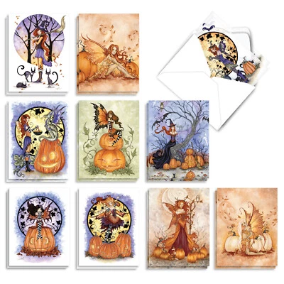 20 tarjetas de Halloween (10 diseños, 2 cada una) - Hadas de otoño AM3372HWG-B2x10 Foto 1 de 4