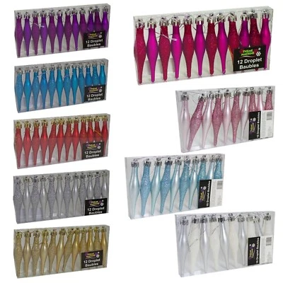 10 DROPLET BAUBLES CHRISTMAS TREE DECORATIONS DECORATION GLITTER ICICLES BAUBLE - Image 1 of 4