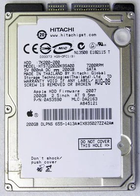 New Hitachi HTS722020K9SA00 P/N: 0A53590 MLC: DA2163 200GB - Image 1 of 3