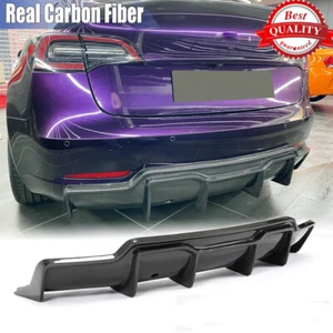 Alerón labial difusor de parachoques trasero de carbono real adecuado para Tesla Model 3 sedán 2016-23 - Imagen 1 de 12