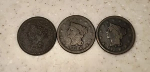1840, 1841, 1842 LARGE CENT Penny American Coin Lot - Picture 1 of 8