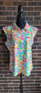 IBKUL Womens Colorful Abstract 1/4 Zip Golf Sleeveless Polo Size XL - Picture 1 of 8