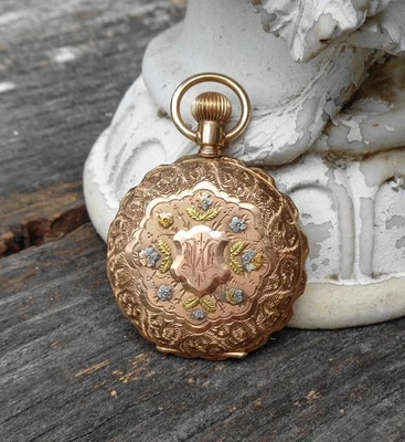 1893 Elgin Pocket Watch 10K Tri-Color Gold Hunt Case 0s 7j Runs Needs Service - Image 1 of 4