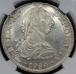 1784 Mo México Plata 8 Reales NGC UNC Increíble Gema Brillo OBV Rasguño *K874 - Imagen 1 de 10