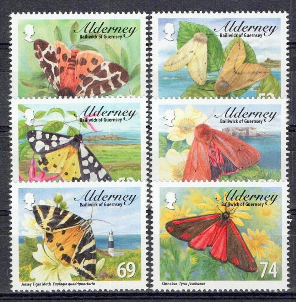 Alderney 440-445 MNH Moths Insects Nature ZAYIX 1223M0119M - Image 1 of 1