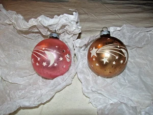 LOT Vintage Stenciled Pink GOLD Moon Stars Saturn Shiny Brite Christmas Ornament - Picture 1 of 5