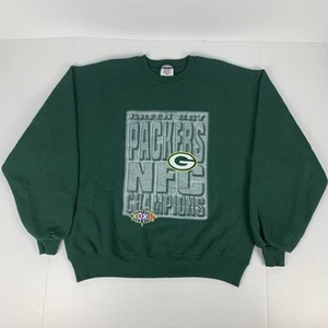 Felpa vintage Green Bay Packers girocollo NFC Champions anni 90 NFL taglia large - Foto 1 di 7