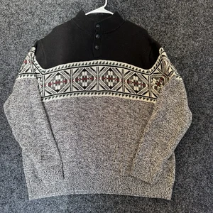 CHAPS Fair Isle Black/gray Multi Color Sweater Men's 2XL  Retro Look - Picture 1 of 6