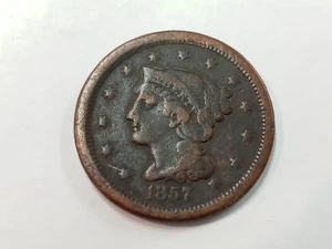 1857 kleines Datum großer Cent geflochtenes Haar Stichtag - Bild 1 von 5