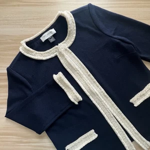 St. John Collection Navy Santana Knit Jacket Cardigan Size 4 Wool Blend - Picture 1 of 23