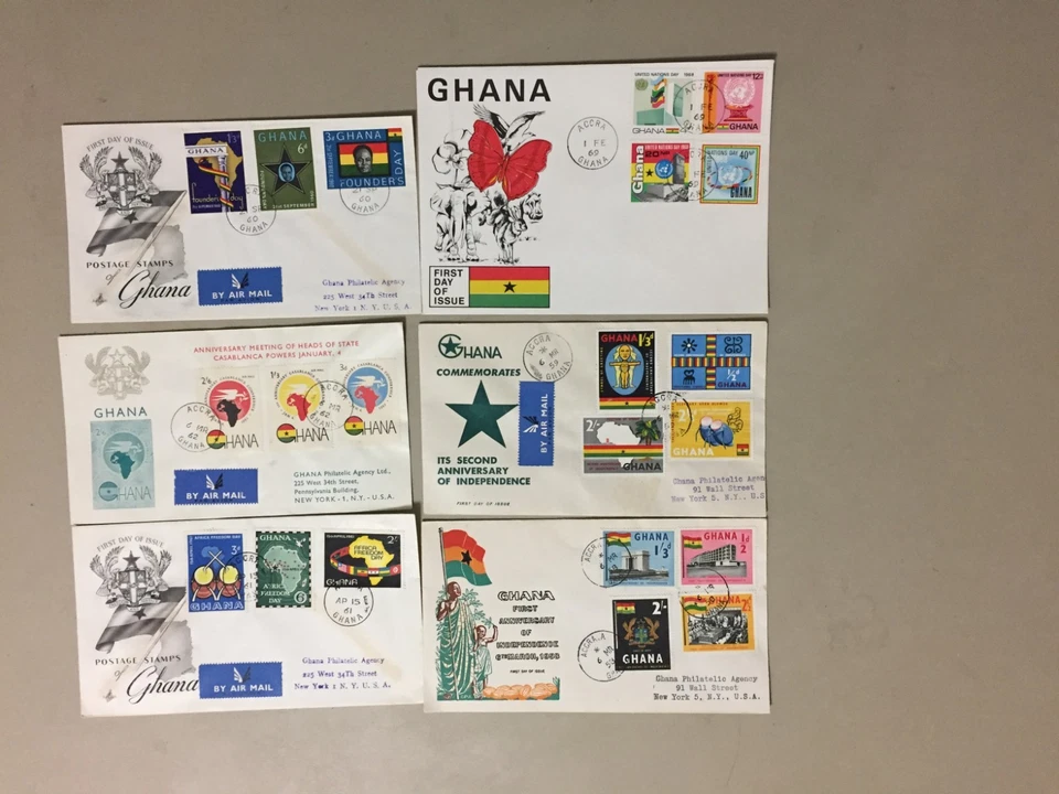 Six Ghana fdc with pre decimal stamps..Three are registered - Image 1 of 1