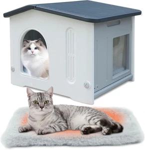Casa para gatos exterior de plástico resistente con puerta de escape impermeable refugios para gatos NUEVO - Imagen 1 de 8