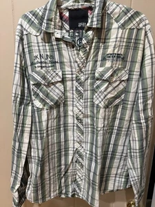 Jack & Jones Western Shirt Mens XL Snap front plaid green - Picture 1 of 3