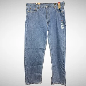 Levis 550 Jeans Mens 44X34 Relaxed Fit Solid Blue Denim Pants Brand New - Picture 1 of 7