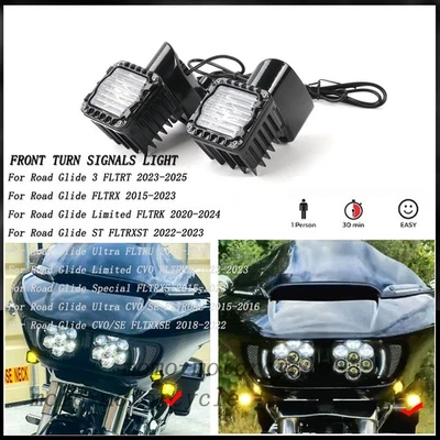 Luz de LED para Harley Road Glide Ultra CVO/SE FLTRUSE sinais de seta dianteiros 2015-16 - Imagem 1 de 4