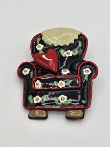 Vintage Mary Engelbreit Black Floral Chair Heart Pillow Pin / Brooch - Picture 1 of 9