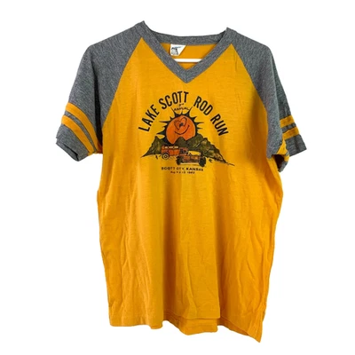 Camiseta vintage 1982 Lake Scott Kansas Rod Run 3rd cuello en V poliéster XL Paulison Foto 1 de 4