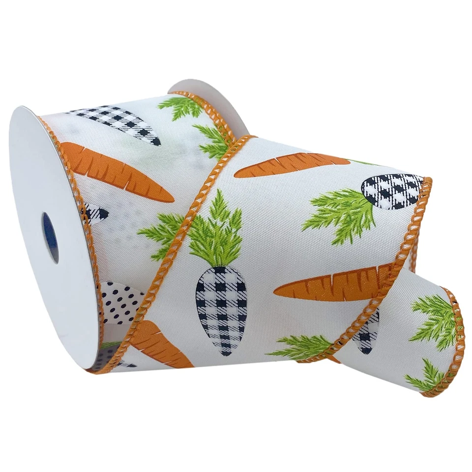Cinta de lanzamiento de zanahoria de tafetán con cable de 2,5 pulgadas por 10 yardas, blanca, naranja, Pascua Foto 1 de 1