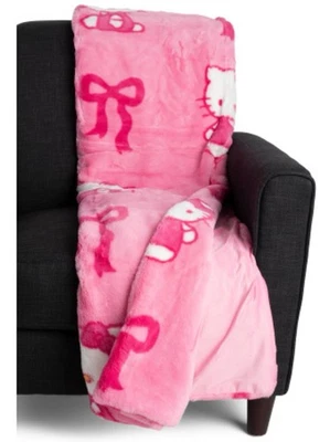 Hello Kitty粉色OG蝴蝶结人造毛皮毯 — 第 1/2 张图片