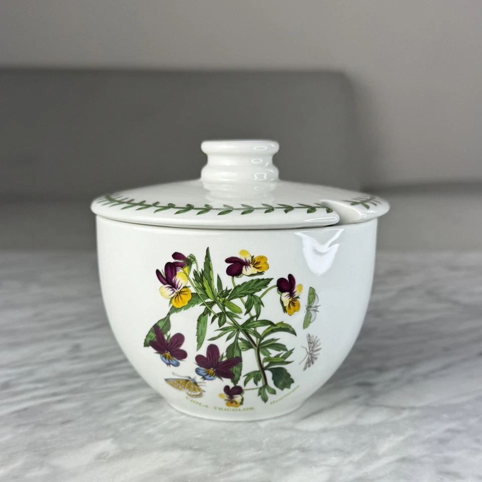 Portmeirion BOTANIC GARDEN Bowl Jam Jelly Bowl with Lid Viola Tricolor Rare - Image 1 of 4