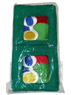 Google Green Wrist Sweatbands Lowercase G Color Block 2009 Favicon Logo RARE HTF - Image 1 of 4
