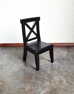 HANDLEY HOUSE Dollhouse Miniature Chair Kitchen Dining Cross Buck Black Finish Wood 1:12 Scale