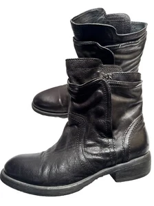 Vera Wang Ozita Moto Flex Ankle Boot Womens Size 9M Black Leather Made In Italy - Picture 1 of 17