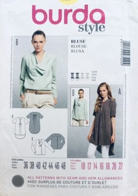 BURDA Sewing Pattern 7220 Misses Blouse & Tunic Sizes 10-22 - Image 1 of 2