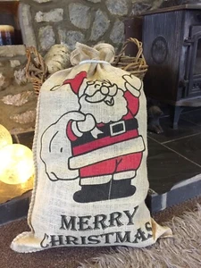 LARGE TRADITIONAL HESSIAN CHRISTMAS SANTA SACK GIFT VINTAGE JUTE XMAS - Picture 1 of 3