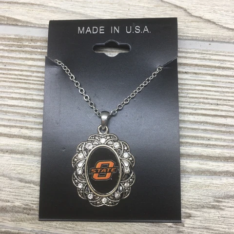 Oklahoma State Necklace and Charm Silver Tone Go Sooners Cover