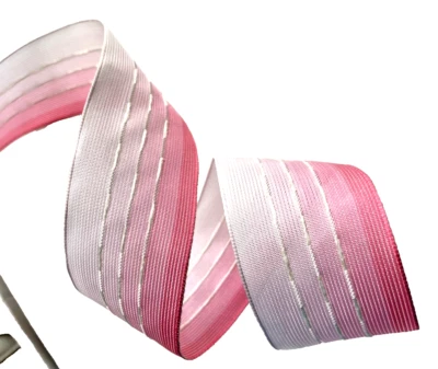 Pink Ombre 1.5" by 5 yards Top Stitched Wired Ribbon Easter Spring Offrey - Image 1 of 4