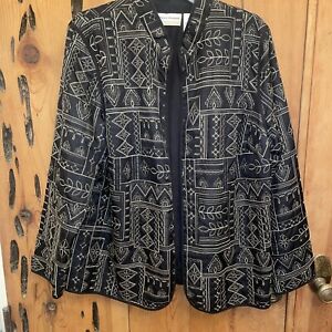 Alfred Dunner Jacket Womens Size 16W Black White Floral Open Front  Lightweight