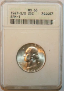 1947 S/S 25c Silver Washington Quarter ANACS MS 65 RPM-1 - Picture 1 of 4
