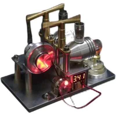 Stirling Engine Generator Model Balance Double Cylinder W/ Voltmeter Metal Model - Image 1 of 4