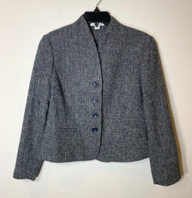 Coldwater Creek Tweed BLAZER Mujer Petite 8 Azul Marino Forrado Chaqueta Carrera Foto 1 de 4