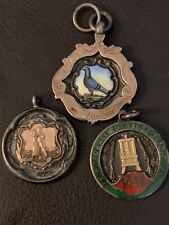 VTG LOT OF 3 ENGLISH HALLMARKED STERLING SILVER 9CT GOLD POCKET WATCH FOB MEDAL