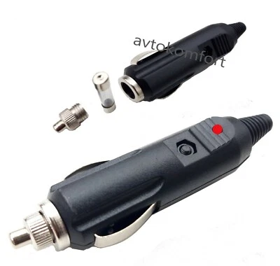 Connecteur prise allume-cigare de voiture 12V 24V mâle avec lumière et fusible - Photo 1/3