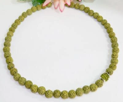 Halskette Kette Lava oliv Eyecatcher Strass Perle oliv grün silber Scheiben 180a - Bild 1 von 4