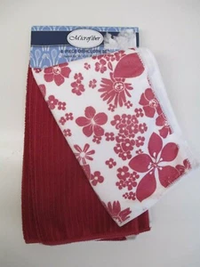 Mikrofaser 6 teiliges Geschirrtuch Set dunkelrosa einfarbig und mit Blumen - Bild 1 von 1