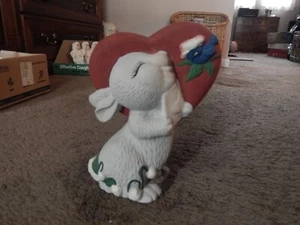 BISQUE CERAMIC BUNNY WITH VALENTINE CARD AND HEART  BLUEBIRD PARTIALLY PAINTED - Picture 1 of 12