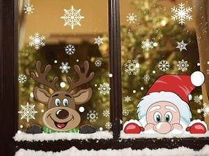 Large Kids Christmas Window Stickers Double-faced Xmas Santa Reindeer Snowflake - Picture 1 of 3