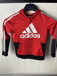 Adidas Casual Zip Up Long Sleeve Hooded Sweatshirt Youth Boys Size 6 Red - Picture 1 of 4