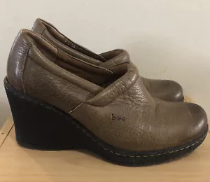 Born BOC Concept C08922 Women's Shoes Wedge US 7.5 Brown Leather Clog - Picture 1 of 6
