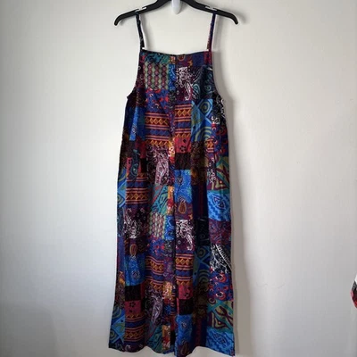 Mono bohemio estampado de retazos para mujer talla XS hippie pierna ancha recortado artístico Foto 1 de 4