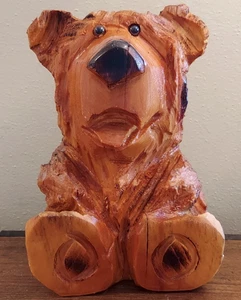 Adorable Chainsaw Carved Sitting Bear 9” Figure Statue Art Rustic Cabin Decor - Picture 1 of 7